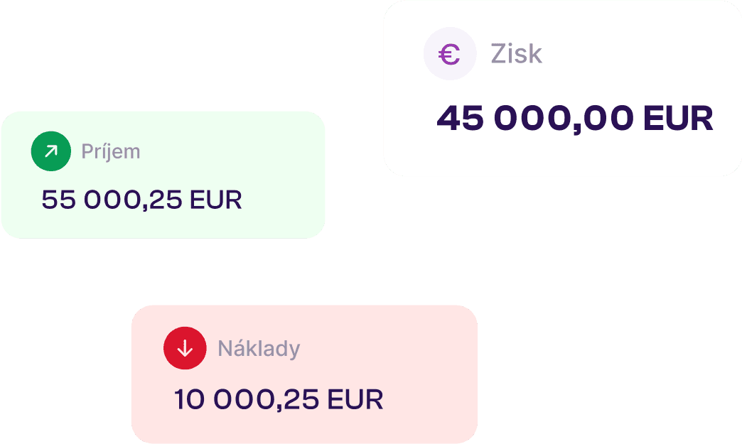 Karty s prehľadom príjmov, nákladov a zisku